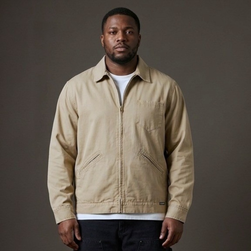 STUSSY Y2K Mens Canvas Work Jacket XL Tan Cotton Streetwear Workwear Made USA